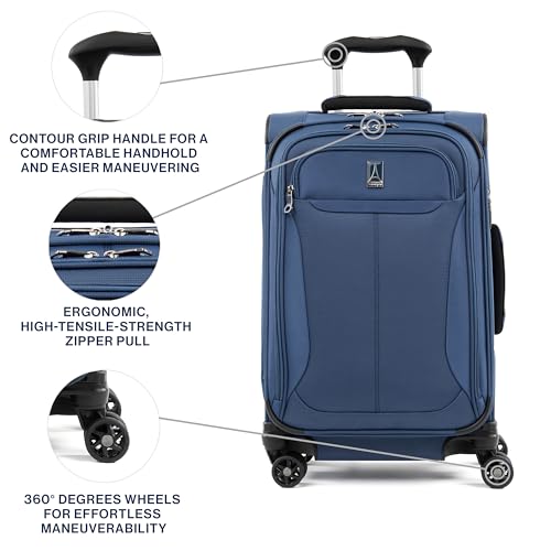 Travelpro Tourlite Softside 21" Expandable Luggage with 4 Spinner Wheels, Lightweight Suitcase, Carry-On, Blue