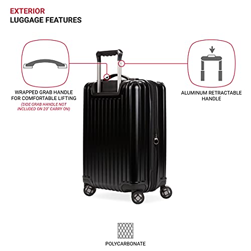 SwissGear 7910 Hardside Expandable Luggage with Spinner Wheels, TSA Lock and USB, Black, Carry-On 20-Inch