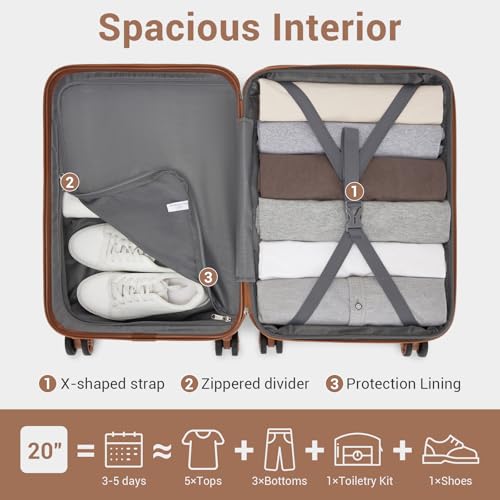 Kono Carry On Luggage 22x14x9 Airline Approved with Spinner Wheels,Lightweight PC+ABS 20 Inch Luggage with TSA Lock,Expandable Hard Shell Carry On Suitcases for Men Women,White