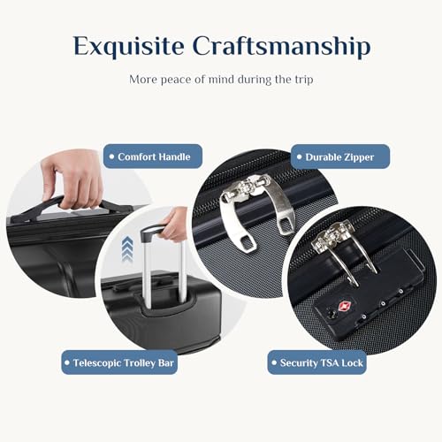 NEWBULIG 21 Inch Carry On Luggage, ABS Hard Shell Lightweight Rolling Expandable Suitcase with Double Spinner Wheels & TSA Lock, Travel Suitcase for Business Trips and Short Vacations, Black