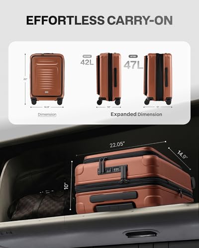 Coolife Carry On Luggage Suitcase : 22x14x9 Airline Approved Travel Luggage with Spinner Wheels, Front Pocket Expandable Hardshell Suitcases with TSA Lock Orange