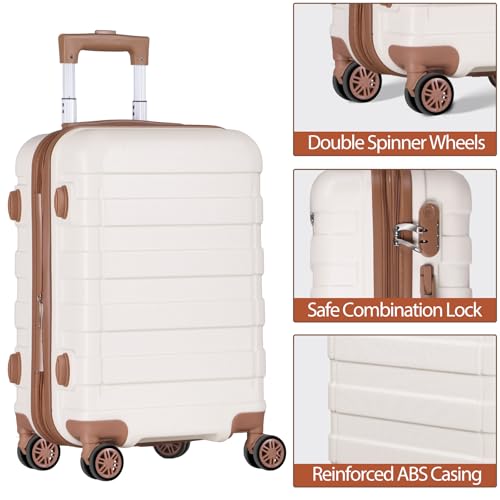 SUPER DEAL 21 Inch Carry On Luggage, Expandable Hardshell Spinner Suitcase with 360-Degree Wheels Height Adjustable Handle for Travel Business Trip, Cream White