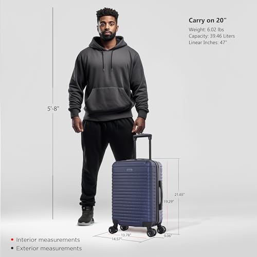 InUSA DEEP Luggage with GEL Handle | Spacious Traveling Suitcases, Travel Suitcase with Dual Spinner Wheels and Studs | 20 Inch Carry On Hardside Luggage | Blue