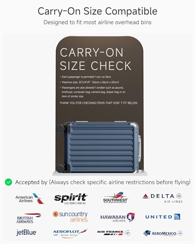 Carry On Luggage with Spinner Wheels, 8010S Aluminum Frame Zipperless Polycarbonate Hard Shell Suitcase (ZX-Core, Blue, 20 Inch)