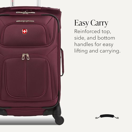 SWISSGEAR Sion Carry-On Spinner Luggage, Softside Expandable, Lightweight Suitcase, Merlot, 22.75-Inch