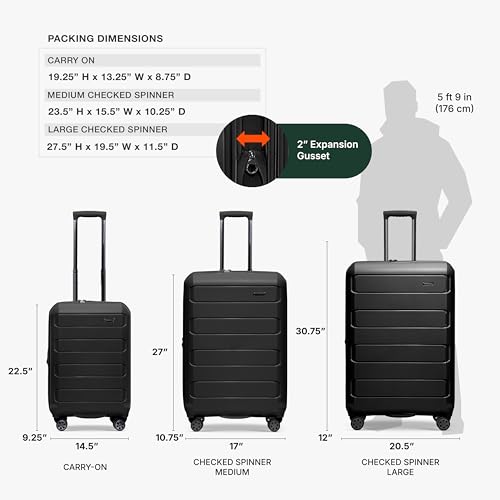 Traveler's Choice Pagosa Hardshell Expandable Luggage with Spinner Wheels, Black, 22-Inch Carry-on