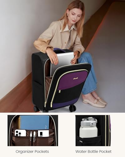 LOVEVOOK 4 Pcs Carry On Luggage 22x14x9 Airline Approved, 20 Inch Carry On Suitcases with Wheels, Softside Rolling Suitcase for Women Men, with TSA Lock Weekender Travel Luggage
