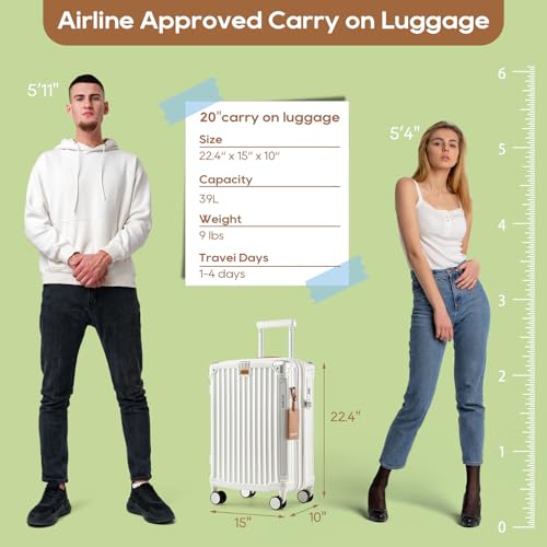 Joyway Carry On Luggage, Expandable Suitcase with Smart Cup Holder and USB Port, 20 IN Hardside Checked with TSA Lock Spinner Double Wheels, White