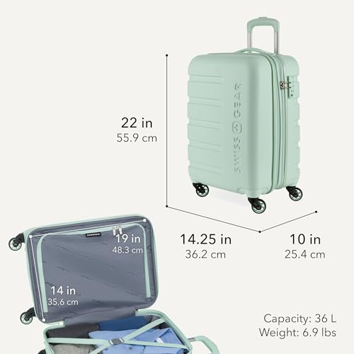 SwissGear 7366 Signature Hardside Expandable Luggage with Spinner Wheels, TSA Lock, Cup-Holder, Clearly Aqua, Carry-On 19-Inch