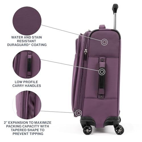 Travelpro Tourlite Softside 21" Expandable Luggage with 4 Spinner Wheels, Lightweight Suitcase, Carry-On, Deep Purple