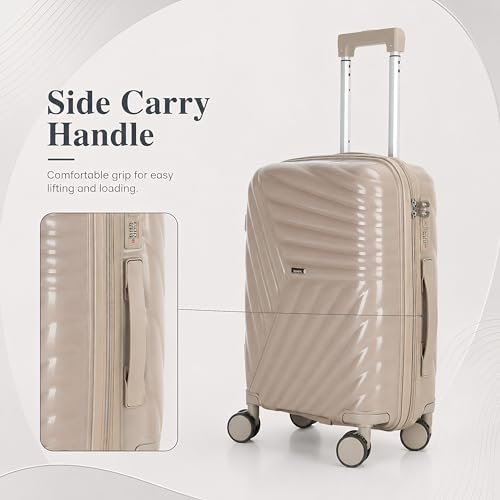 20 In Carry On Luggage with TSA Lock, 22x14x9 Airline Approved Hardside Suitcase, Lightweight PP Travel Luggage with 360° Silent Spinner Wheels, Anti-Burst Zipper for Business (Champagne Chevron)
