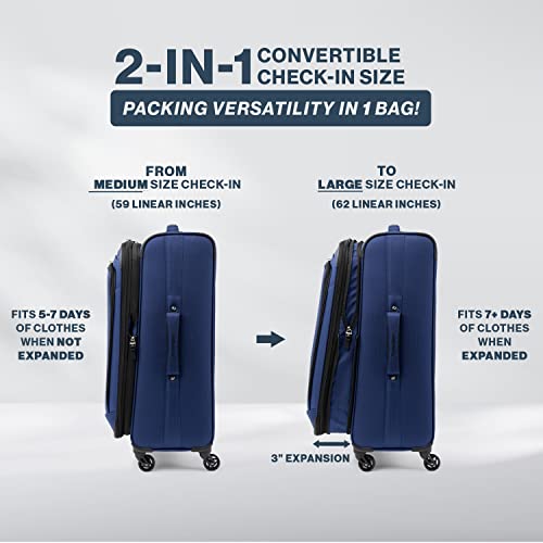 Travelpro Runway 3 piece Luggage Set, Carry on UnderSeat Luggage Soft Tote, Carry-on & Convertible Medium to Large 28-Inch Check-in Expandable Luggage, 4 Spinner Wheels, Softside Suitcase, Blue