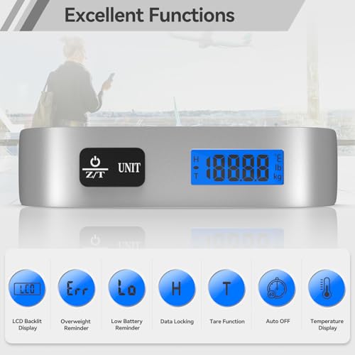 Luggage Scale 2 Pack Dr.meter Travel Scale Essentials Backlight LCD Display 110lb/50kg Luggage Weight Scale Portable Handheld Scale with Rubber Paint, Temperature Sensor, Battery Included