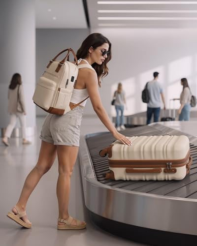 LONG VACATION Carry On Luggage Sets 3 Piece 20 Inch Suitcase Set, ABS+PC Hardshell Lightweight Travel Luggage with Spinner Wheels & YKK Zipper TSA Lock (20 INCH (BP/TB), BEIGE-BROWN)