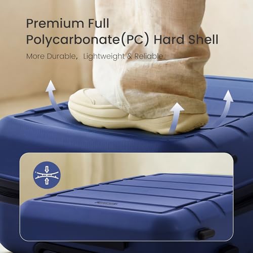 SHOWKOO PRO G-Series Luggage Sets 3 Piece Expandable, Upgrade 100% PC Durable Hardshell Suitcase with Wheels TSA Lock Deep Blue