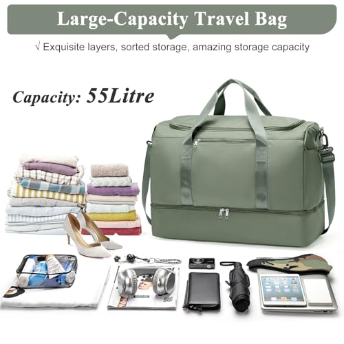 Extra Large Travel Duffle Bag,Carry on Overnight Weekend Bag with Shoes Compartment,Weekender Bags for Women for Travel Business Trips Sport Hospital