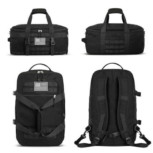 ETRONIK Gym Bags for Men Women, Carry On Luggage 22x14x9 Airline Approved, Tactical Duffle Bag with Shoe Compartment, 3 in 1 Carry on Travel Backpack with Wet Pocket, Weekender Overnight Bag, Black