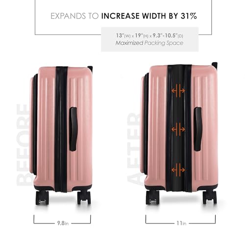 TRAVELARIM 20 Inch Carry On Luggage 22x14x9 Airline Approved, Carry On Suitcase with Wheels, Hard-shell Carry-on Luggage, Durable Luggage Carry-On, Pink Small Suitcase with Cosmetic Case