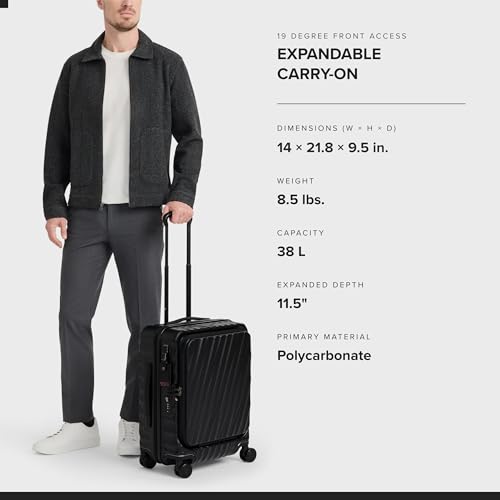 TUMI - 19 Degree Front Access Expandable Carry On - 4-Wheeled Hard Shell Suitcase - Travel Accessories - Black Texture