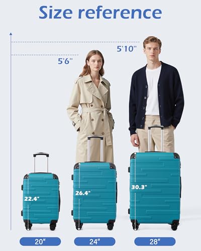 Coolife Hardside Carry-On Luggage with TSA Lock, Spinner Wheels, Telescopic Handle, Lightweight Suitcase (Lake Blue, S(20in_carry on))