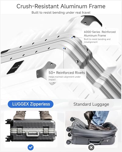 Carry On Luggage with Spinner Wheels, 8010S Aluminum Frame Zipperless Polycarbonate Hard Shell Suitcase (ZX-Core, Charcoal Metallic, 20 Inch)