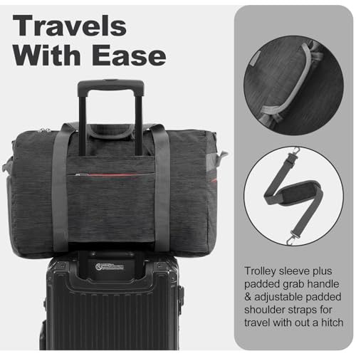 Canway 40L Foldable Duffle Bag for Travel Men & Women Carry On 22"x14"x9" Airline Approved, Small Luggage Overnight Bag with Shoe Compartment, Water-Resistant Gym & Sports Bag