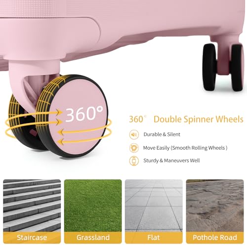 LARVENDER Luggage Sets 3 Piece, Hardside PP Carry On Suitcase with 360° Spinner Wheels TSA Lock Luggage Sets for Women, Orchid Pink