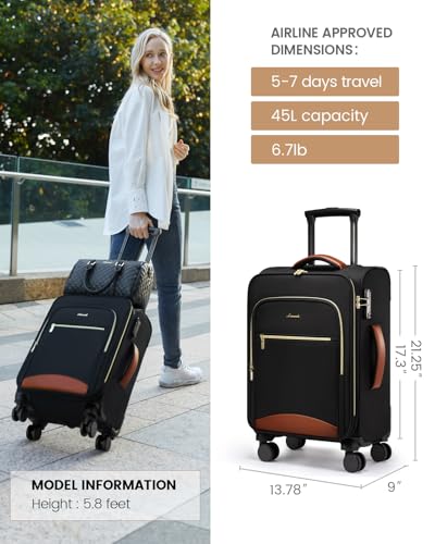 LOVEVOOK Carry On Luggage 22x14x9 Airline Approved, 20 Inch Softside Suitcases with Wheels, Lightweight Spinner Carry on Suitcase with TSA Lock, Water-Resistant Large Capacity Luggage for Travel