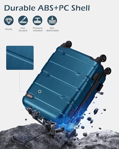 Coolife Carry On Luggage 22x14x9 Airline Approved Hardside PC+ABS Suitcase with TSA Lock, Lightweight Rolling Travel Luggage with Spinner Wheels(Caribbean Blue, 20in)