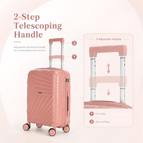 AGVOTK 20 In Carry On Luggage with TSA Lock, 22x14x9 Airline Approved Hardside Suitcase, Lightweight PP Travel Luggage with 360° Silent Spinner Wheels, Anti-Burst Zipper for Business (Rose Chevron)