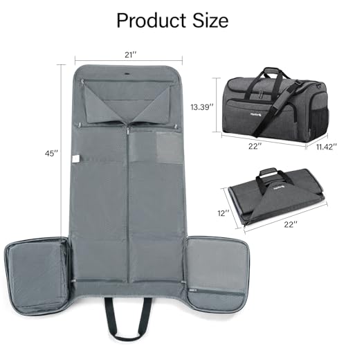 Hanke Carry on Garment Bags for Travel,Convertible Duffle Bag Luggage Bag Weekend Bag with Shoe Compartment,2 in 1 Hanging Suitcase Suit Bag for Men Women,Dark Grey
