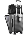 LUGGEX Carry On Luggage with Front Compartment and Cup Holder, KVF Expandable PC Hard Shell Suitcase with Front Pocket (FX-Plus, Gunmetal, 2-Piece (20/Tote))