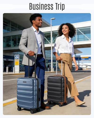 LIGHT FLIGHT Carry On Luggage 22x14x9 Airline Approved, Expandable Carry On Suitcases with Wheels, Lightweight Luggage, Durable Hard Shell 20 Inch Rolling Suit Case for Men Women Travel Black/Brown