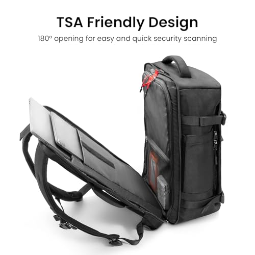 tomtoc Travel Backpack 40L, TSA Friendly Flight Approved Carry-on Luggage Hand Water-resistant Lightweight Business Rucksack, Durable Large Weekender Bag Daypack Fits 17.3 Inch Laptop, PFAS Free