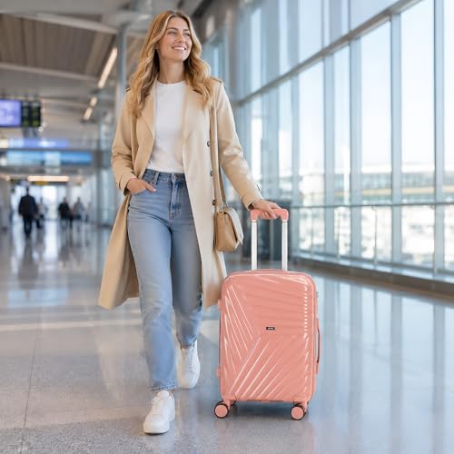 AGVOTK 20 In Carry On Luggage with TSA Lock, 22x14x9 Airline Approved Hardside Suitcase, Lightweight PP Travel Luggage with 360° Silent Spinner Wheels, Anti-Burst Zipper for Business (Rose Chevron)