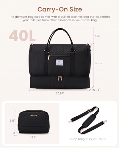 LOVEVOOK Convertible Garment Bag for Travel with Shoe Compartment, Carry On Garment Duffel Bag with Toiletry Bag, 2 in 1 Hanging Suitcase Suit Bag, Weekender Bag for Women Travel, Wedding, Black
