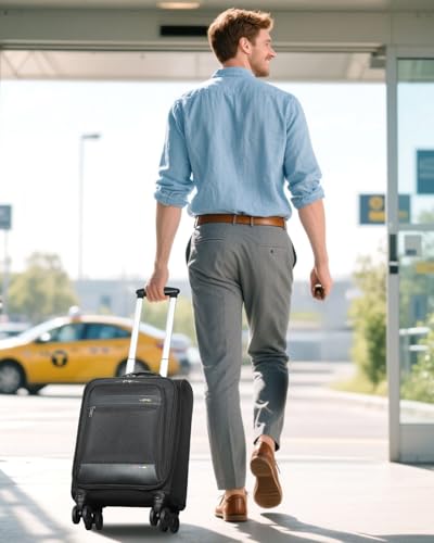 Underseat Carry On Luggage with Wheels, 16-Inch Rolling Under Seat Luggage, Softside Lightweight Carry On Bag for Airplane TSA Travel Personal Item，Travel Luggage for Men Women Business Black