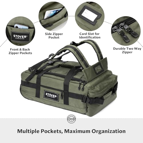 STOVER 45/100L Carry-On U-Zip Rolling Duffel Bag with Wheels, Medium Durable Travel Duffle w/Toiletry Bag, Heavy-Duty, Packable w/Shoulder Straps- Use as Luggage or Backpack, Men/Women (Green)