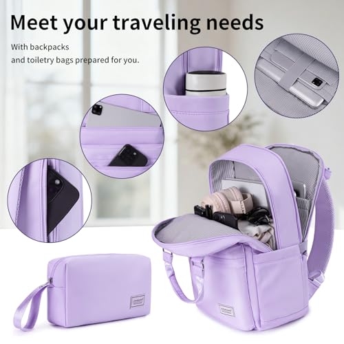 Carry On Luggage Set 22x14x9 Airline Approved, Expandable 20 Inch Carry-On Suitcases With Wheels, Lightweight Luggage Sets 3 Pieces With Backpack, Lavender