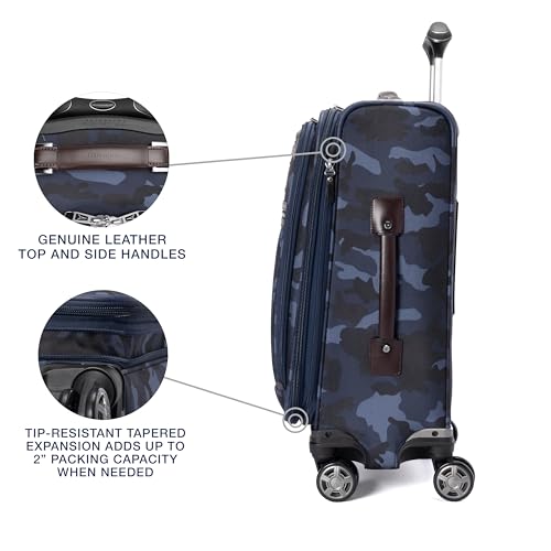 Travelpro Platinum Elite Softside Expandable Carry on Luggage, 8 Wheel Spinner Suitcase, USB Port, Suiter, Men and Women, Navy Camouflage, Carry On 21-Inch