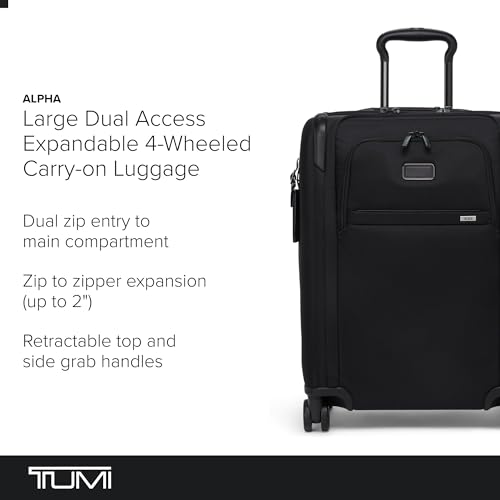 TUMI - Alpha Large Dual Access Expandable 4-Wheeled Carry-On Luggage - Zipper Expansion - Durable and Lightweight Travel Suitcase - TSA Lock Tracer - Black