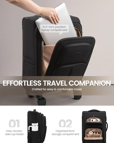 LOVEVOOK Carry On Luggage 22x14x9 Airline Approved, 22 Inch Softside Suitcases with Spinner Wheels, Lightweight Carry-on Suitcase with TSA Lock for Women Men, Large Luggage for Travel Business Trip