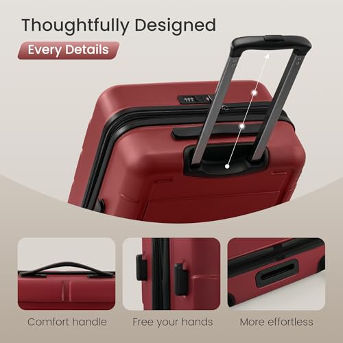 SHOWKOO PRO G-Series Luggage Sets 3 Piece Expandable 100% PC Durable Hardshell Suitcase with Wheels TSA Lock Lightweight Wine Red