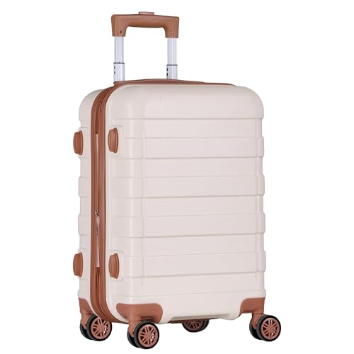 SUPER DEAL 21 Inch Carry On Luggage, Expandable Hardshell Spinner Suitcase with 360-Degree Wheels Height Adjustable Handle for Travel Business Trip, Cream White