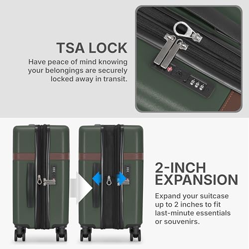 U.S. Traveler Vista Way 3-Piece Travel Set, 21-Inch Carry-on Hardside with TSA Lock, 18-Inch Travel Backpack with Laptop Sleeve, Toiletry Bag, Green
