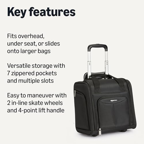 Amazon Basics Underseat Carry-On Luggage with Wheels and Handle, 14" Rolling Travel Bag, Fits Under the Seat, Black