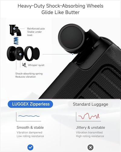 LUGGEX Zipperless Carry On Luggage with Spinner Wheels 22.5" x 15.5" x 9.6", SF81 Aluminum Polycarbonate Hard Shell Front Opening Suitcase, TSA & Cup Holder (ZX-Pro, Black)
