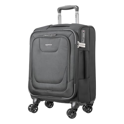 Amazon Basics 20" Carry-On Luggage, Softside Suitcase With TSA Lock, 8 Spinner Wheels, Telescoping Handle, Front Exterior Pocket, 3 Interior Pockets, Black