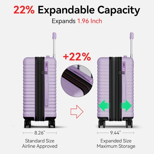 B waygga Carry On Luggage, Expandable PC HardShell Suitcase, Lilac, 20 in