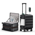 ISLAND ELEPHANT Expandable 20Inch Carry On Luggage Airline Approved - Top Opening Hardside Travel Suitcase Unbreakable -with Cup Holder,USB Charge,Side Pothook, 360°Spinner Wheels, TSA Lock-Black
